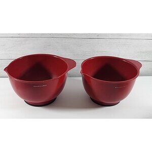SET 2 KITCHEN AID EMPIRE RED NESTING MIXING BOWLS 3.5 2.5 QUART WITH POUR SPOUT